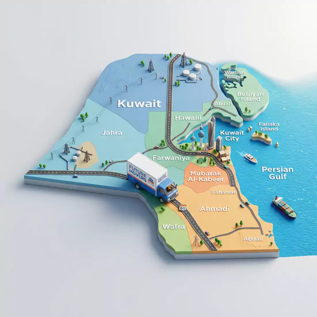 خريطة الكويت توضح تغطية خدمات نقل العفش